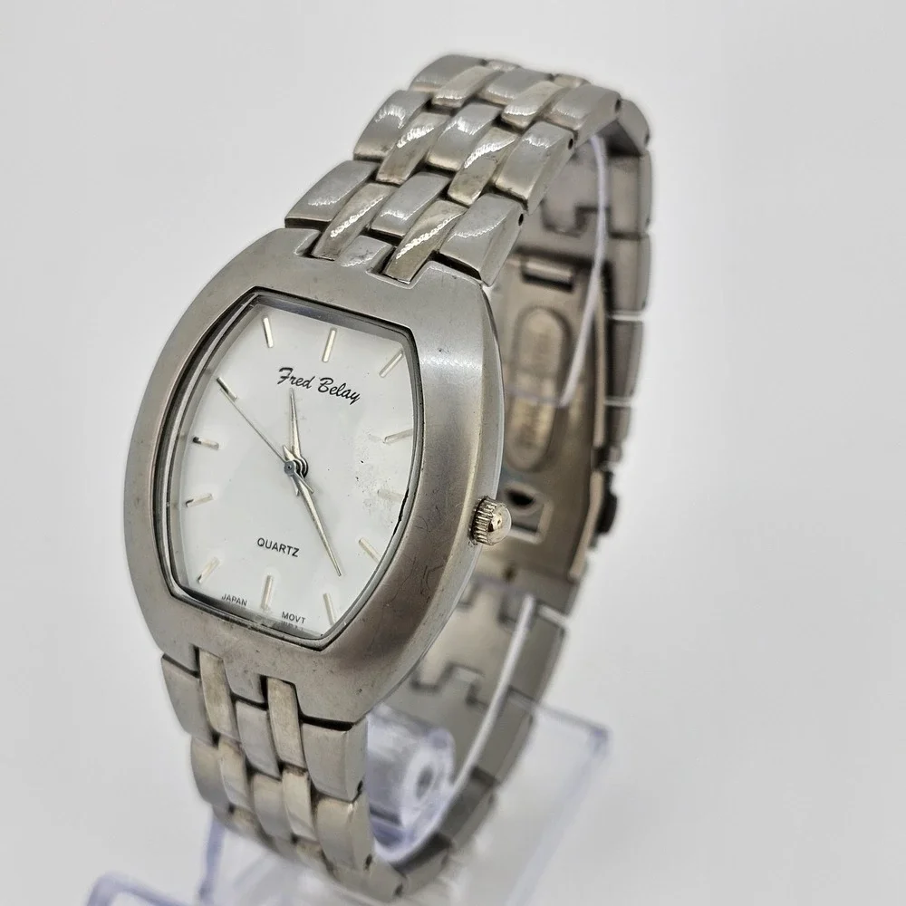 Fred Belay Men's Watch 37MM White‎ Dial Gray Bracelet Band 7.5